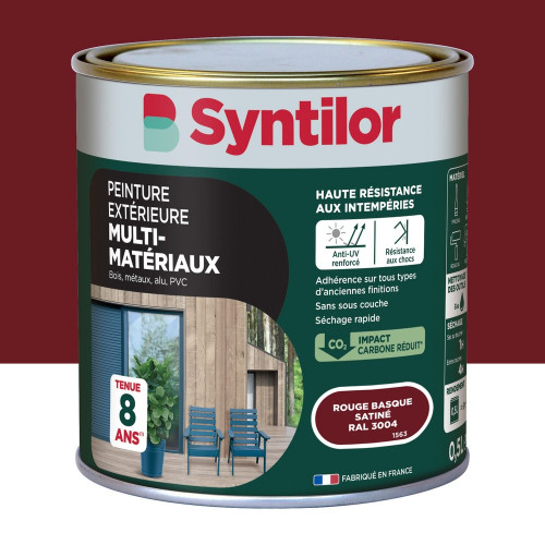 Peinture exterieure bois, aluminium, pvc . SYNTILOR rouge basque satine 0.5l - SYNTILOR