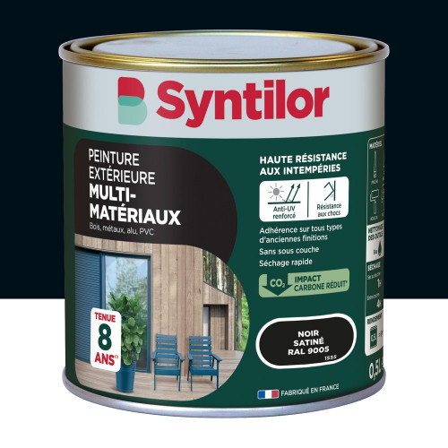 Peinture exterieure bois, aluminium, pvc . SYNTILOR noir satine 0.5l - SYNTILOR