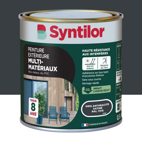 Peinture exterieure bois, aluminium, pvc . SYNTILOR gris anthracite satine 0.5l - SYNTILOR