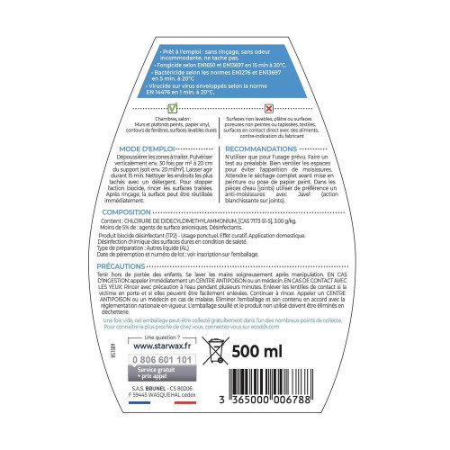 Nettoyant Anti-moissisures pièces à vivre, STARWAX, 500ml - Starwax