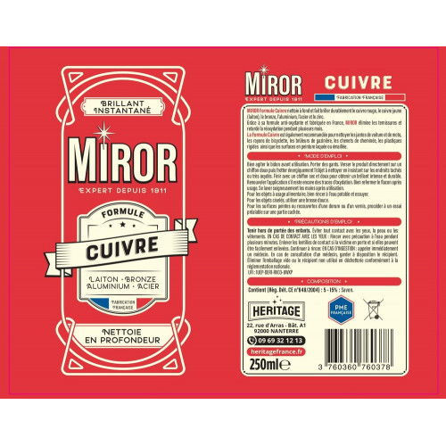 Nettoyant cuivre MIROR 0.250 l - MIROR