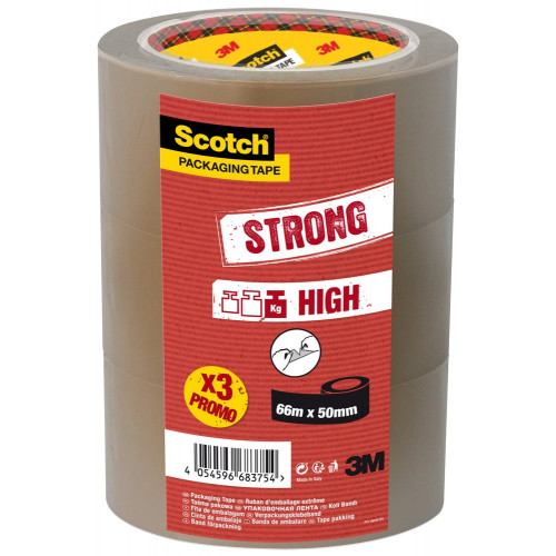 Lot de 3 adhésifs ruban d'emballage Havane, SCOTCH marron, 48mm X 66M - SCOTCH