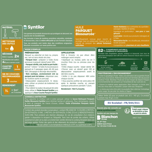 Huile parquet Nature protect SYNTILOR incolore mat 1 l - SYNTILOR