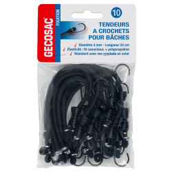 Lot de 10 tendeurs élastiques avec crochets 4 mm, longueur 20 cm - Sans marque