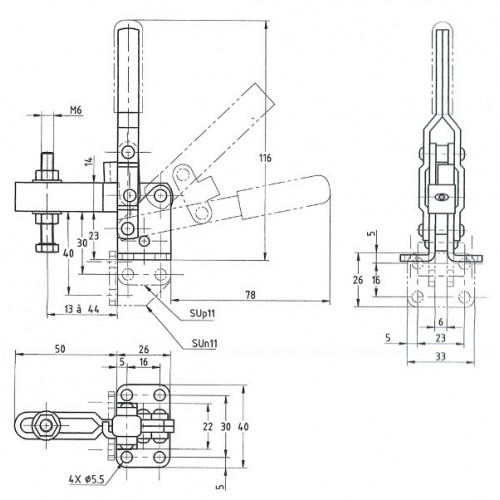 Sauterelle à serrage et levier verticaux 13 à 44 mm - SERMAX