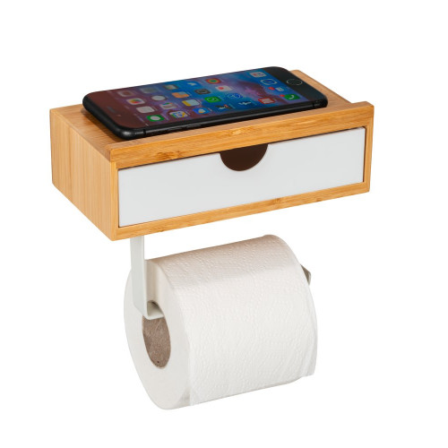 Dérouleur de papier WC avec tablette Inbara à coller blanc - WENKO
