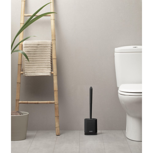 Pot avec brosse WC intégrée noir adhésif Silicone TATAY - TATAY