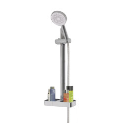 Pommeau de douche 3 jets, flexible, barre et tablette chrome, MTK - Sans marque