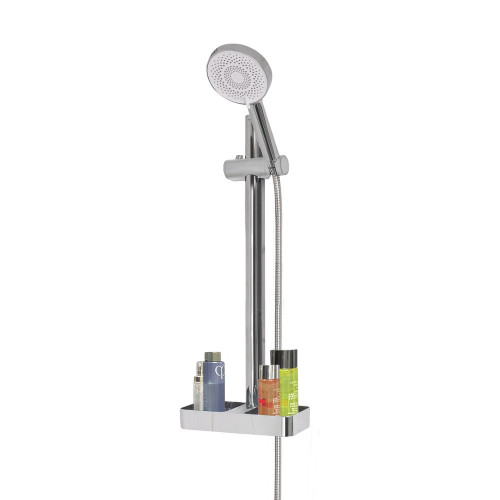 Pommeau de douche 3 jets, flexible, barre et tablette chrome, MTK - Sans marque
