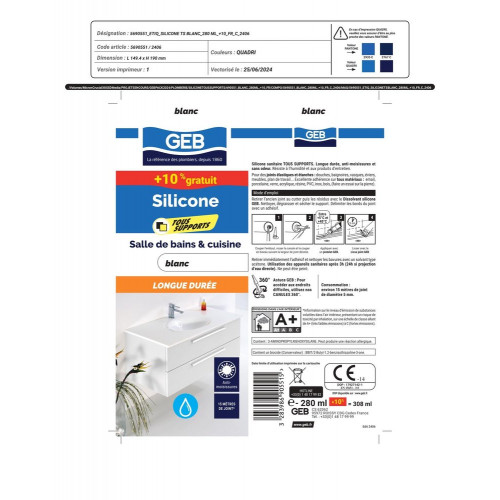 Silicone GEB, blanc, 280 + 10% ml - GEB