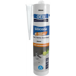 Silicone d'étanchéité 593350 GEB, blanc, 310 ml de marque GEB, référence: B9890100
