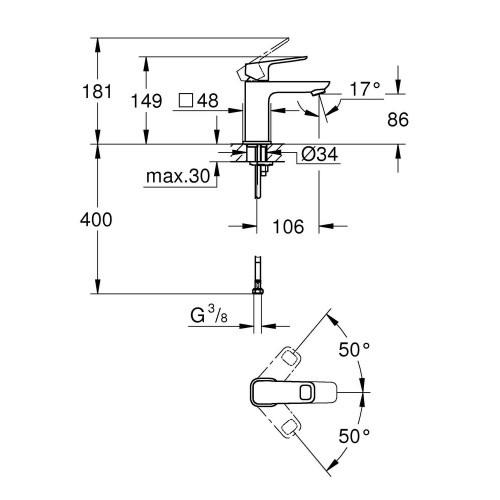 Mitigeur de lavabo chrome S, Clova Pulse, GROHE - GROHE