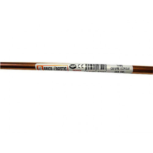 Tube d'alimentation cuivre écroui, diam. 6 x 8 mm, en barre de 1 m - Sans marque