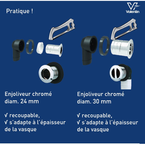 Trop-plein pour vasque et lave-main, D.24/30 mm VALENTIN - VALENTIN