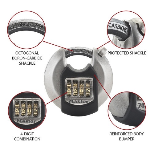 Cadenas à combinaison en inox,MASTER LOCK, l.70 mm - MASTER LOCK