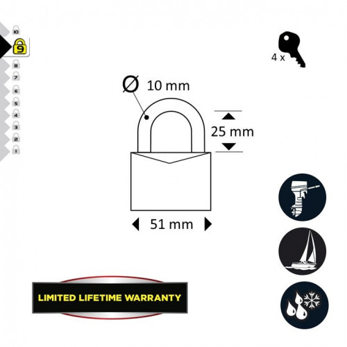 Cadenas à clé  acier laminé, MASTER LOCK, l.51 mm - MASTER LOCK
