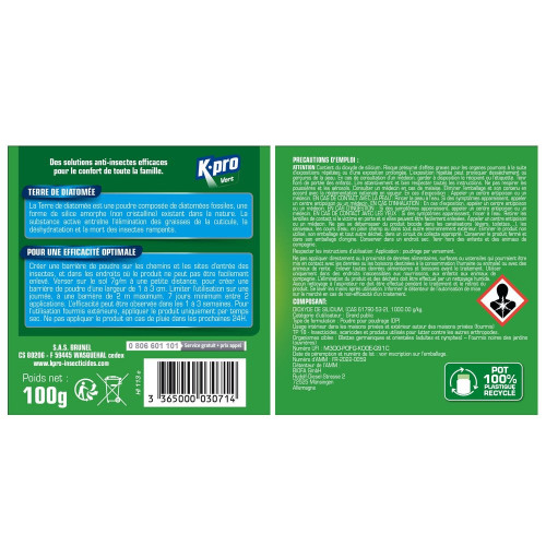 Terre de diatomée en poudre multisurface pour rampants, KAPO VERT, 100 g - K.PRO