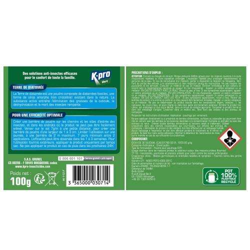 Terre de diatomée en poudre multisurface pour rampants, KAPO VERT, 100 g - K.PRO