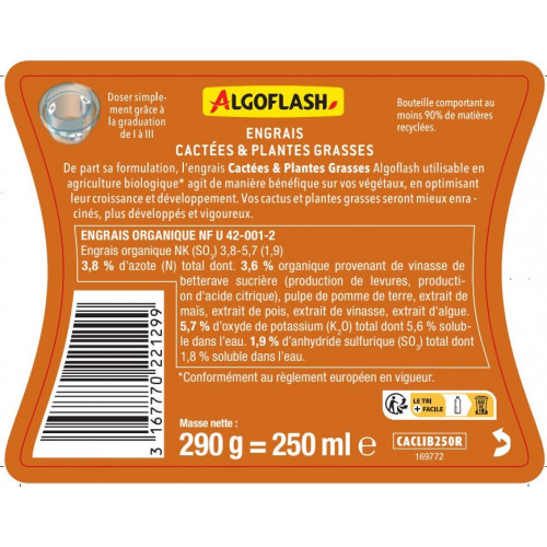 Engrais cactées et plantes grasses UAB ALGOFLASH 250ML - Algoflash