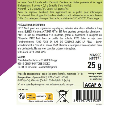 Seringue gel appât cafard, agit en 24 h par ingestion, traite 150 m² - ACTO