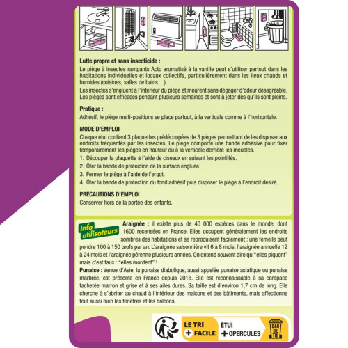 Lot de 9 pièges spécial rampants, sans pesticides, aromatisés vanille - ACTO