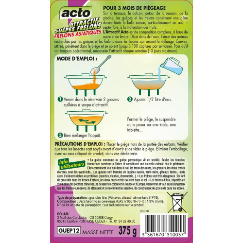 Antiguêpes et frelons piège ACTO, 375g - ACTO