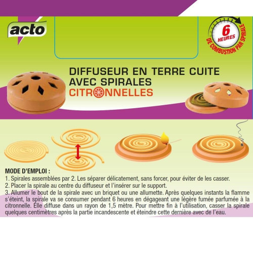 Diffuseur en terre cuite + 2 spirales citronnelle, ACTO - ACTO