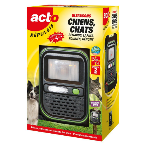 Répulsif ultrasons à piles pour chiens, chats, renards, lapins, fouines et héron - ACTO