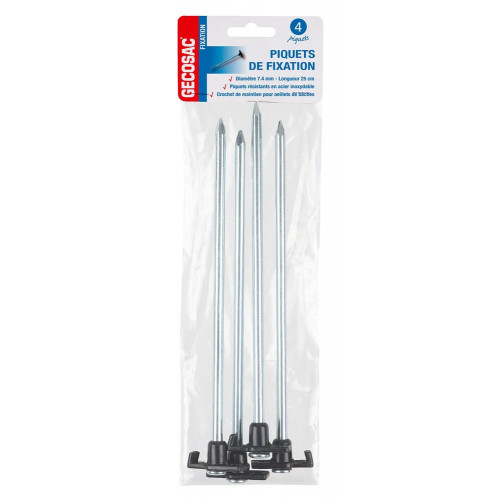 Lot 4 piquets de fixation 25 cm en acier inoxydable pour ancrage en sols durs - Sans marque