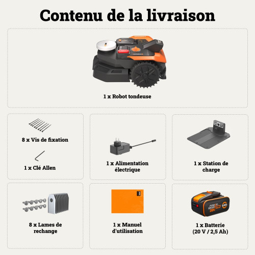 Robot tondeuse connecté sans fil WORX VISION CLOUD 2WD - Jusqu'à 500m² - WR305E - Worx