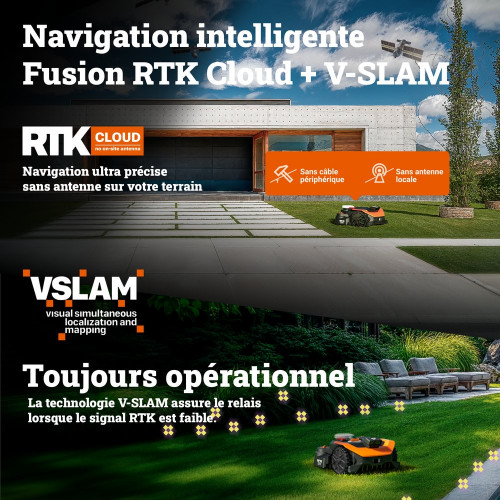 Robot tondeuse connecté sans fil WORX VISION CLOUD 2WD - Jusqu'à 800m² - WR308E - Worx