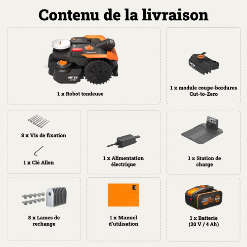 Robot tondeuse connecté sans fil WORX VISION CLOUD 2WD - Jusqu'à 800m² - WR308E - Worx