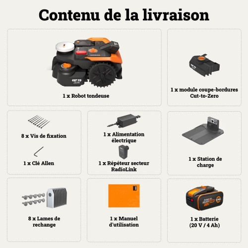 Robot tondeuse connecté sans fil WORX VISION CLOUD 2WD - Jusqu'à 1200m² - WR312E - Worx