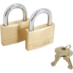 Lot de 2 cadenas à clé en laiton, MASTER LOCK, 6.8 x 5 x 1.4 cm, doré de marque MASTER LOCK, référence: B9899300