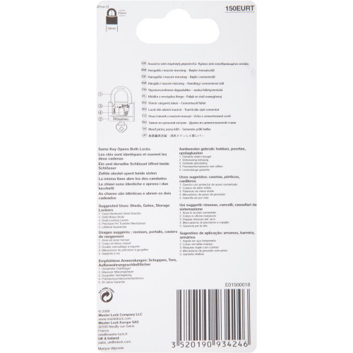 Lot de 2 cadenas à clé en laiton, MASTER LOCK, 6.8 x 5 x 1.4 cm, doré - MASTER LOCK