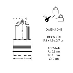 Lot de 2 cadenas à clé acier laminé, MASTER LOCK, l.45 mm - MASTER LOCK