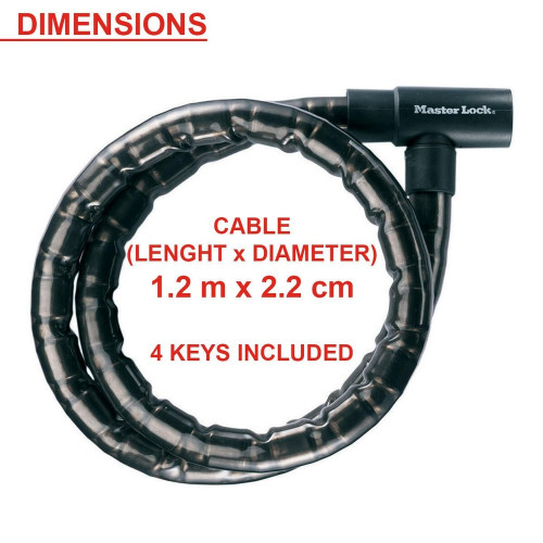 Câble Antivol Masterlock, L.1.2 M X Diam.22 Mm - MASTER LOCK
