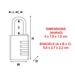 Cadenas à combinaison aluminium, MASTER LOCK, l.40 mm - MASTER LOCK
