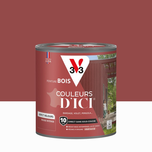 Peinture extérieure bois V33 Couleurs d'ici, rouge intense velours  0.5l - V33