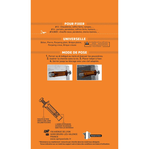 Lot de 2 Cheville murale avec vis prima PRIMA6PIDP2 SPIT, 12 x L.50 mm - SPIT
