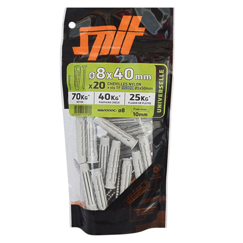 Lot de 20 Cheville murale avec vis SPIT, 8 x L.40 mm - SPIT