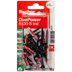 Lot de 16 chevilles multi-matériaux DuoPower FISCHER, vis noires Diam.6 x L.30 m de marque FISCHER, référence: B9905500