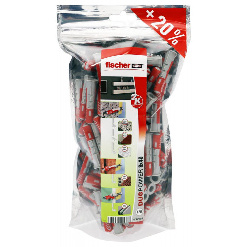 Lot de 120 assortiment chevilles 3 en 1 duopower FISCHER, diam. 8 mm x L. 40 mm - FISCHER