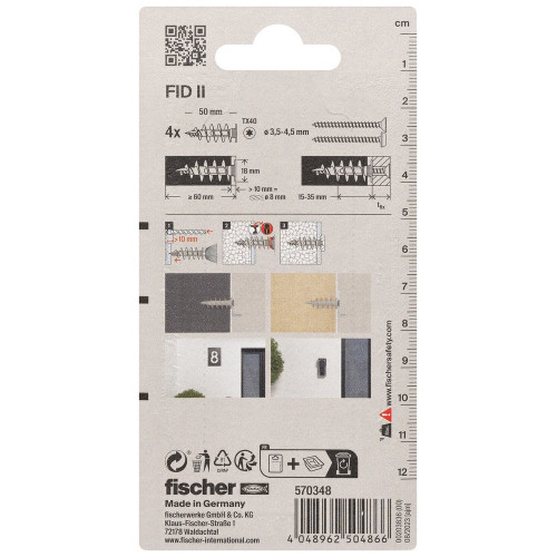 Lot de 4 chevilles Fixation dans isolant FID II FISCHER, 4.5 x L.50 mm - FISCHER