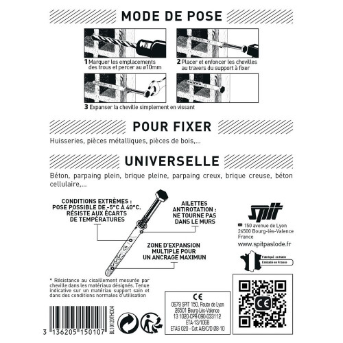 Kit chevilles et vis acier SPIT x 4 x L.120 mm - SPIT