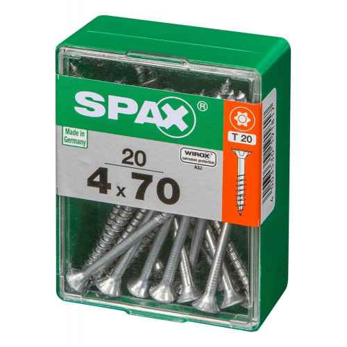 Lot De 20 Vis Acier Tête Plate Spax, Diam.4 Mm X L.70 Mm - SPAX