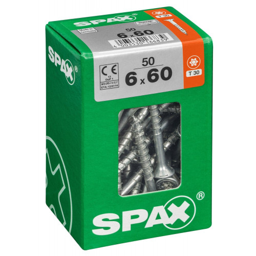 Lot De 50 Vis Acier Tête Fraisée Torx Spax, Diam.6 Mm X L.60 Mm - SPAX