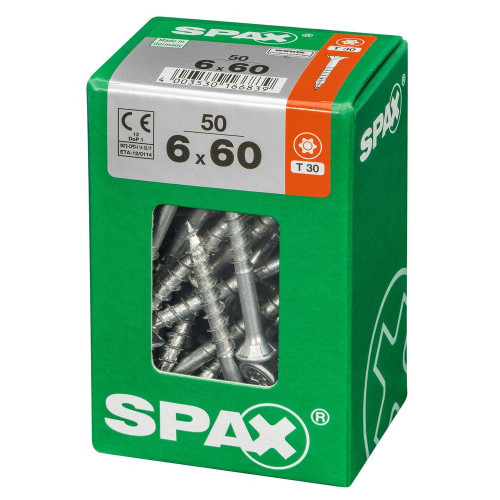 Lot De 50 Vis Acier Tête Fraisée Torx Spax, Diam.6 Mm X L.60 Mm - SPAX