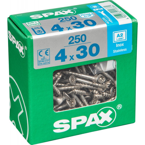 Lot De 250 Vis Inox Tête Fraisée Torx Spax, Diam.4 Mm X L.30 Mm - SPAX