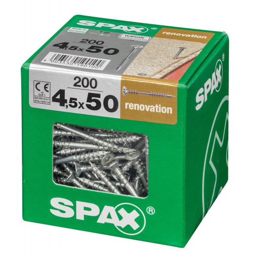Lot De 200 Vis Acier Tête Fraisée Torx Spax, Diam.4.5 Mm X L.50 Mm - SPAX